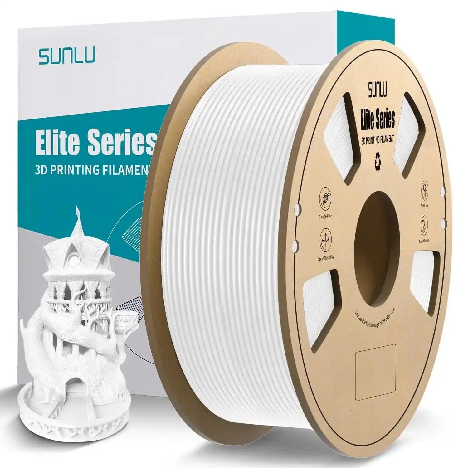 SUNLU Elite PLA 3D Printer Filament 1.75mm 1KG Spool (2.2lbs) - White