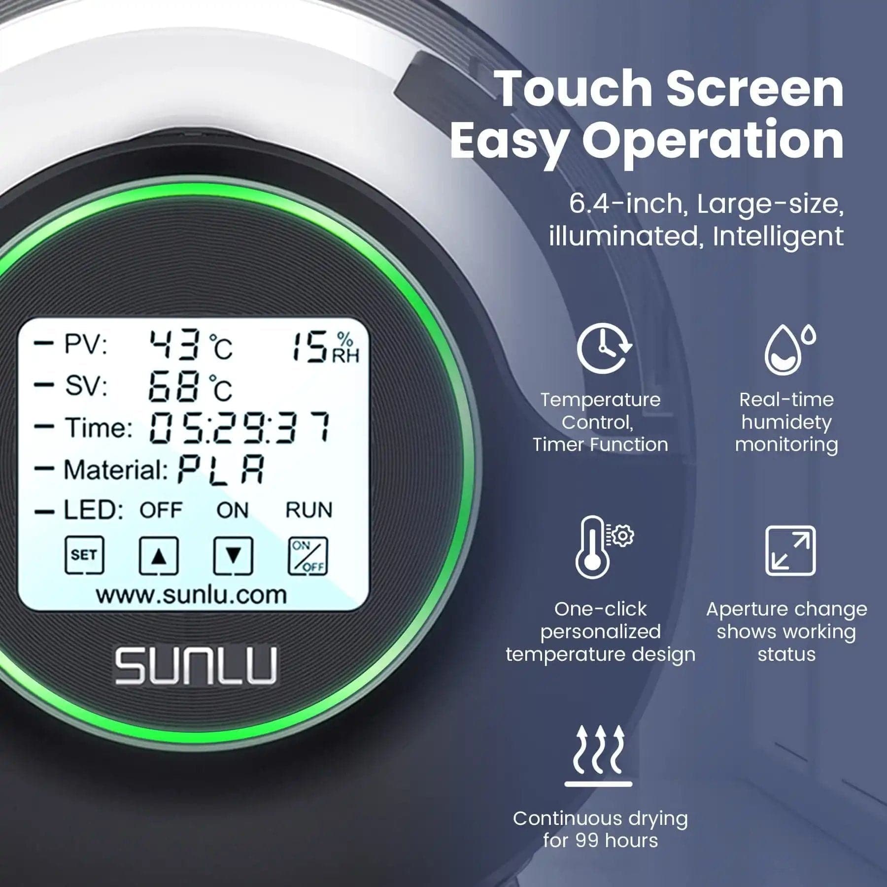SUNLU Filament Dryer Box S2Features:


💝Same shipping service with Amazon. Enjoy reliable performance and fast shipping with the Amazon FBA Warehouse.


💝4.6" Touch Screen for Real-Time MoniSUNLU Filament Dryer Box S2Filament Dryer