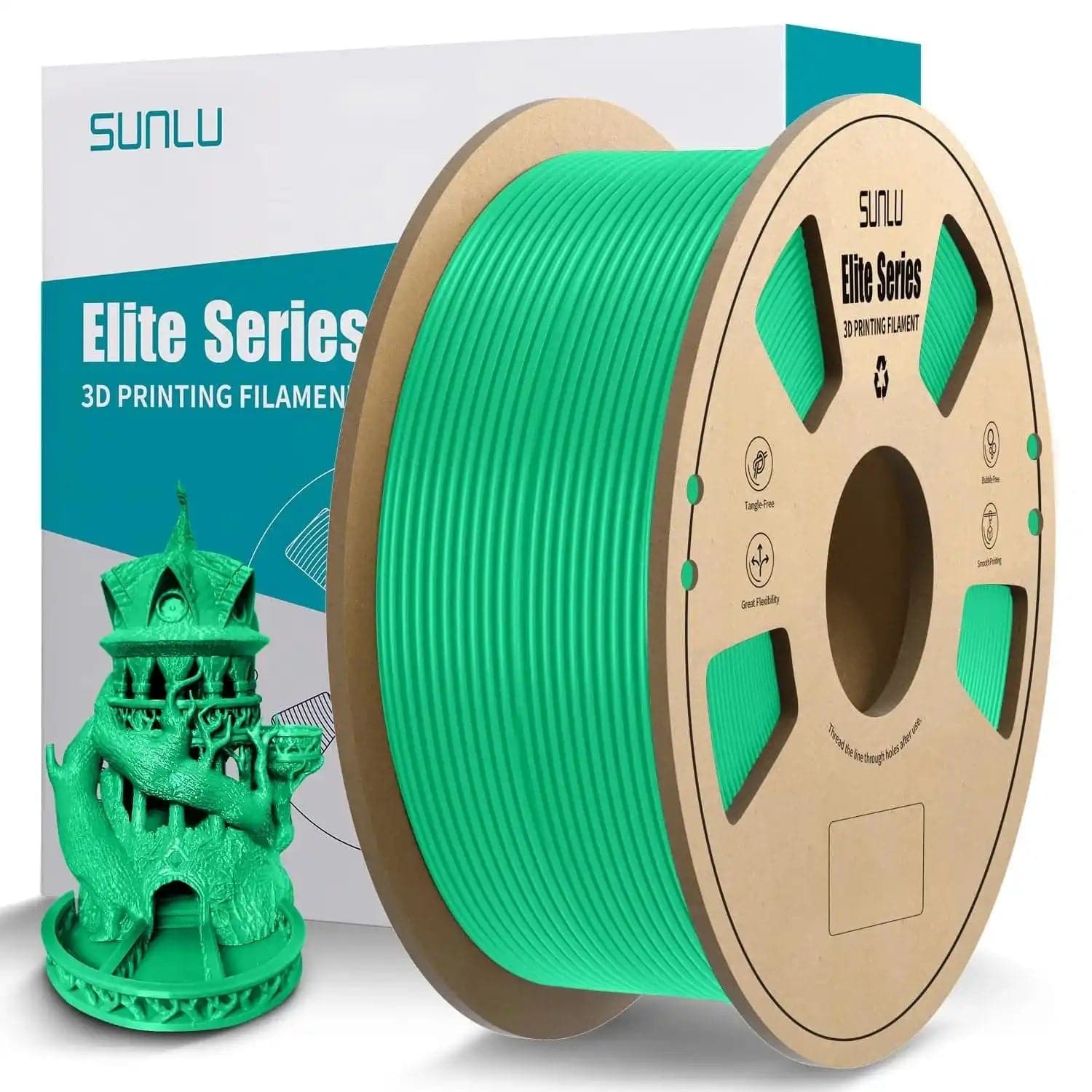SUNLU Elite PLA 3D Printer Filament 1.75mm 1KG Spool (2.2lbs) - Green