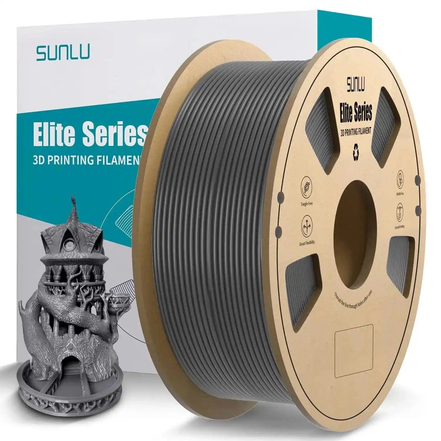 SUNLU Elite PLA 3D Printer Filament 1.75mm 1KG Spool (2.2lbs) - Grey