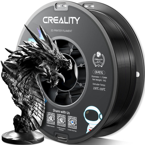 Official Creality PETG 3D Printer Filament 1.75mm 1KG (2.2lbs), High Precision, Strong Toughness, Odorless, Better Flow, Moistureproof 3D Printing CR PETG Filament, Black