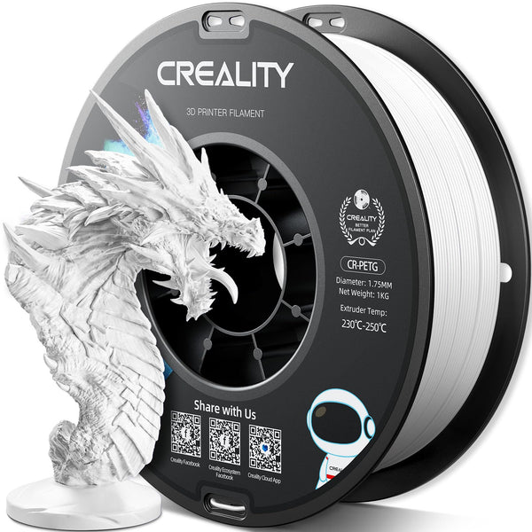 Official Creality PETG 3D Printer Filament 1.75mm 1KG (2.2lbs), High Precision, Strong Toughness, Odorless, Better Flow, Moistureproof 3D Printing CR PETG Filament, White