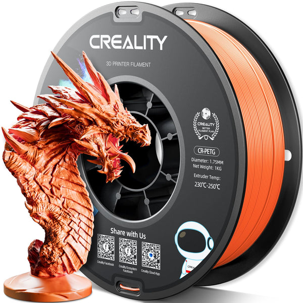 Official Creality PETG 3D Printer Filament 1.75mm 1KG (2.2lbs), High Precision, Strong Toughness, Odorless, Better Flow, Moistureproof 3D Printing CR PETG Filament, Orange