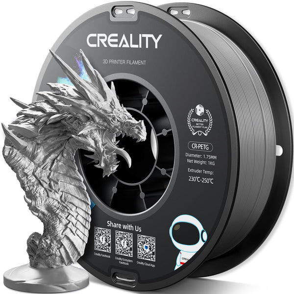 Official Creality PETG 3D Printer Filament 1.75mm 1KG (2.2lbs), High Precision, Strong Toughness, Odorless, Better Flow, Moistureproof 3D Printing CR PETG Filament, Grey
